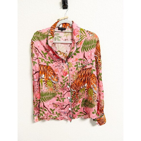 Karen Mabon Anthropologie Womens Tiger Blossom Silk Sleep Shirt Button Up Small - Picture 4 of 8